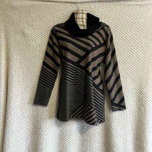 Chic Striped Cowl Neck Sweater in Black and Brown